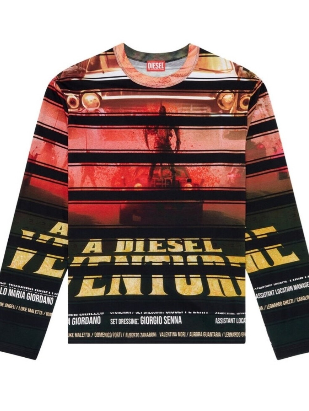 DIESEL Oversized Long-Sleeve Tee Sci-Fi Movie Poster Graphic Red SS24 Sz L